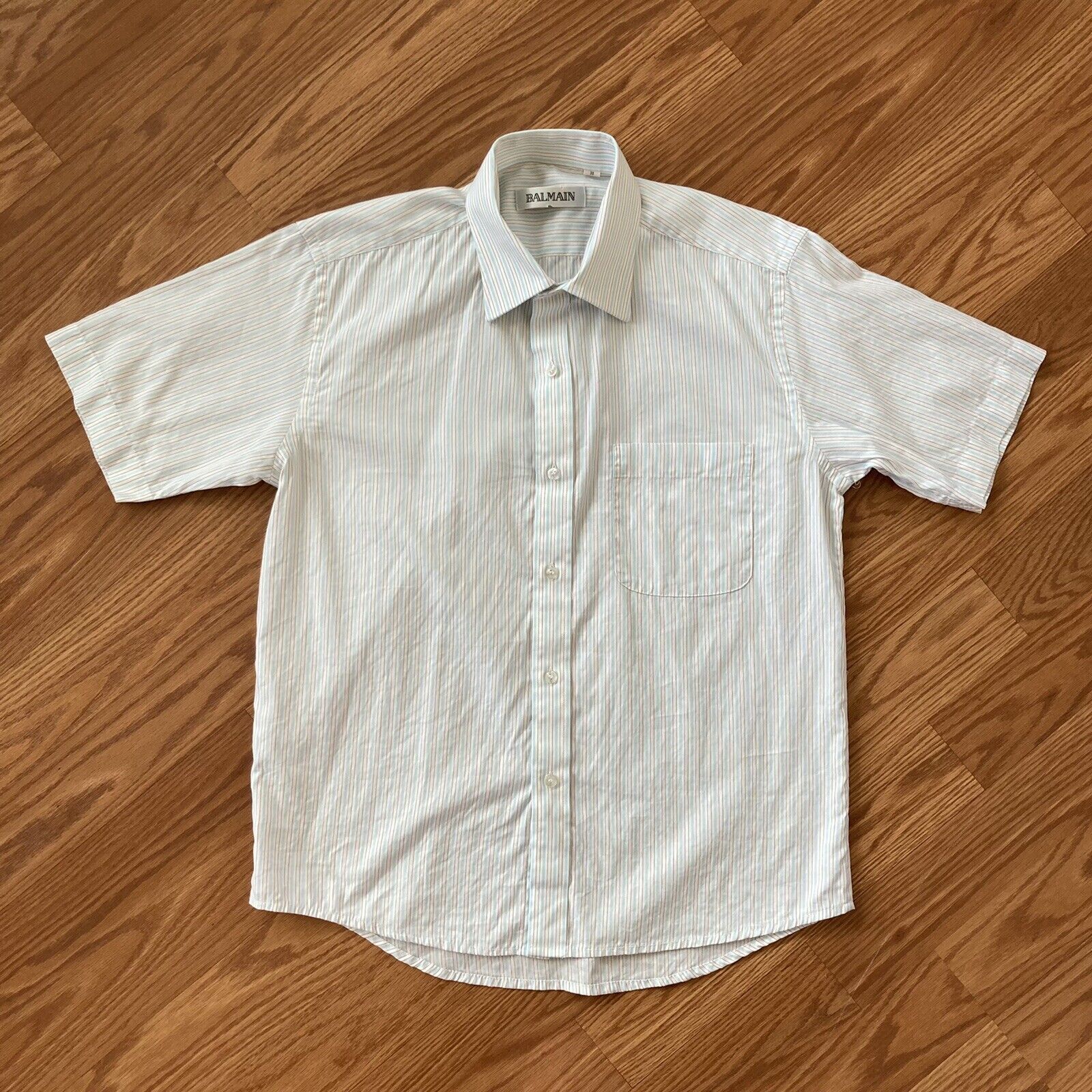 Balmain striped button collard shirt short sleeve mens size 39