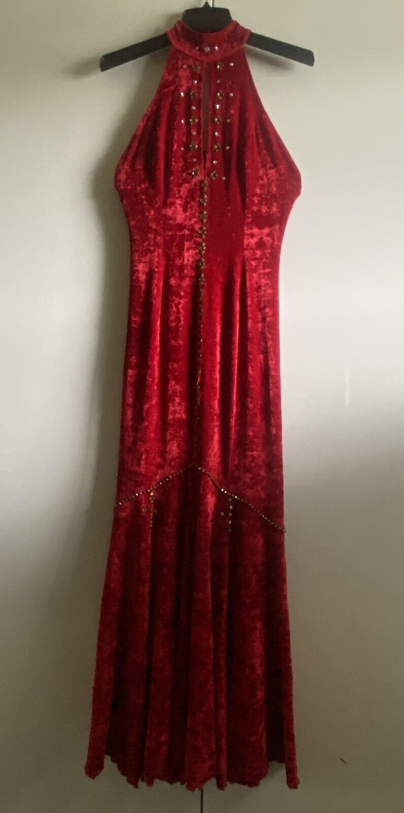 VTG Beautiful Party Maxi Long Sexy formal Velvet  Dress Y2K Red Women S