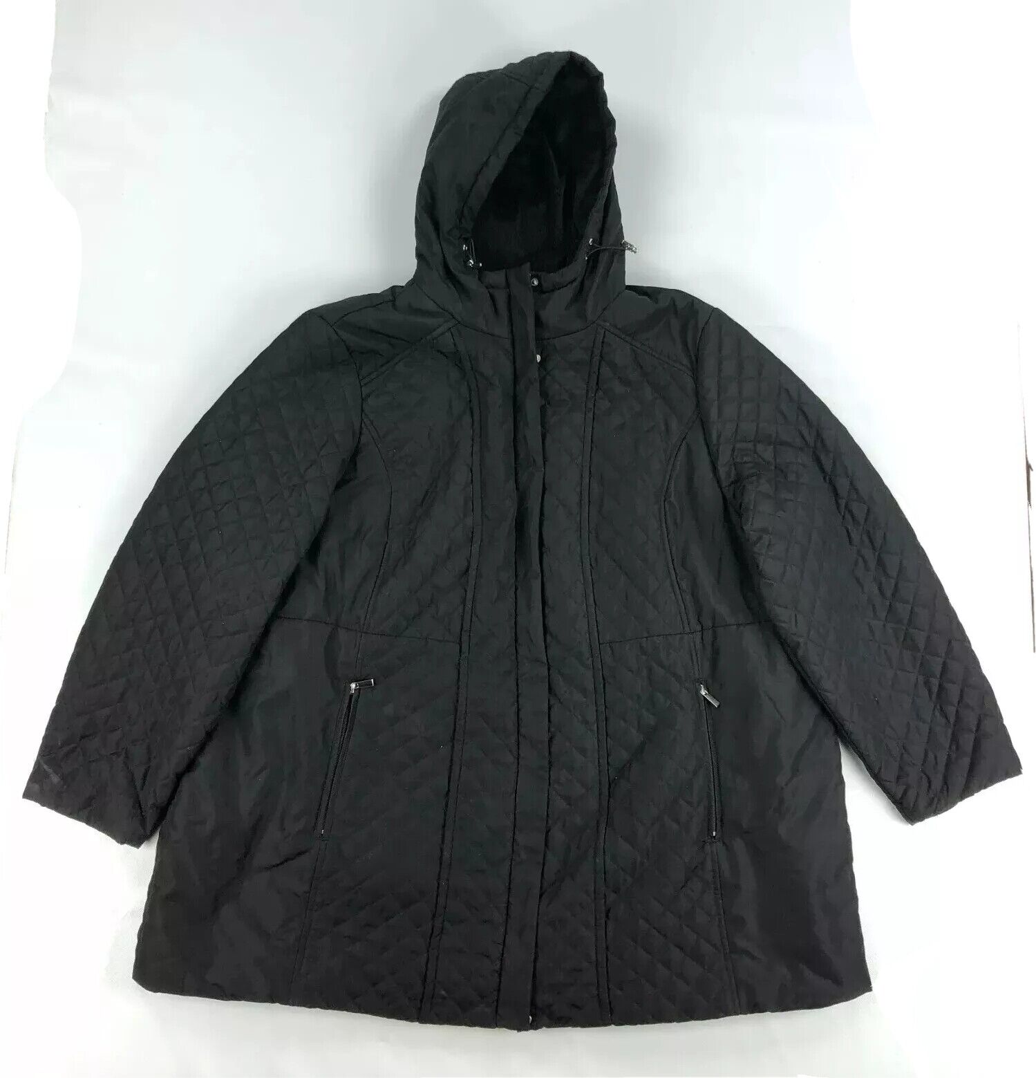Catherines Quilted Jacket Womens 3X Plus Black Coat