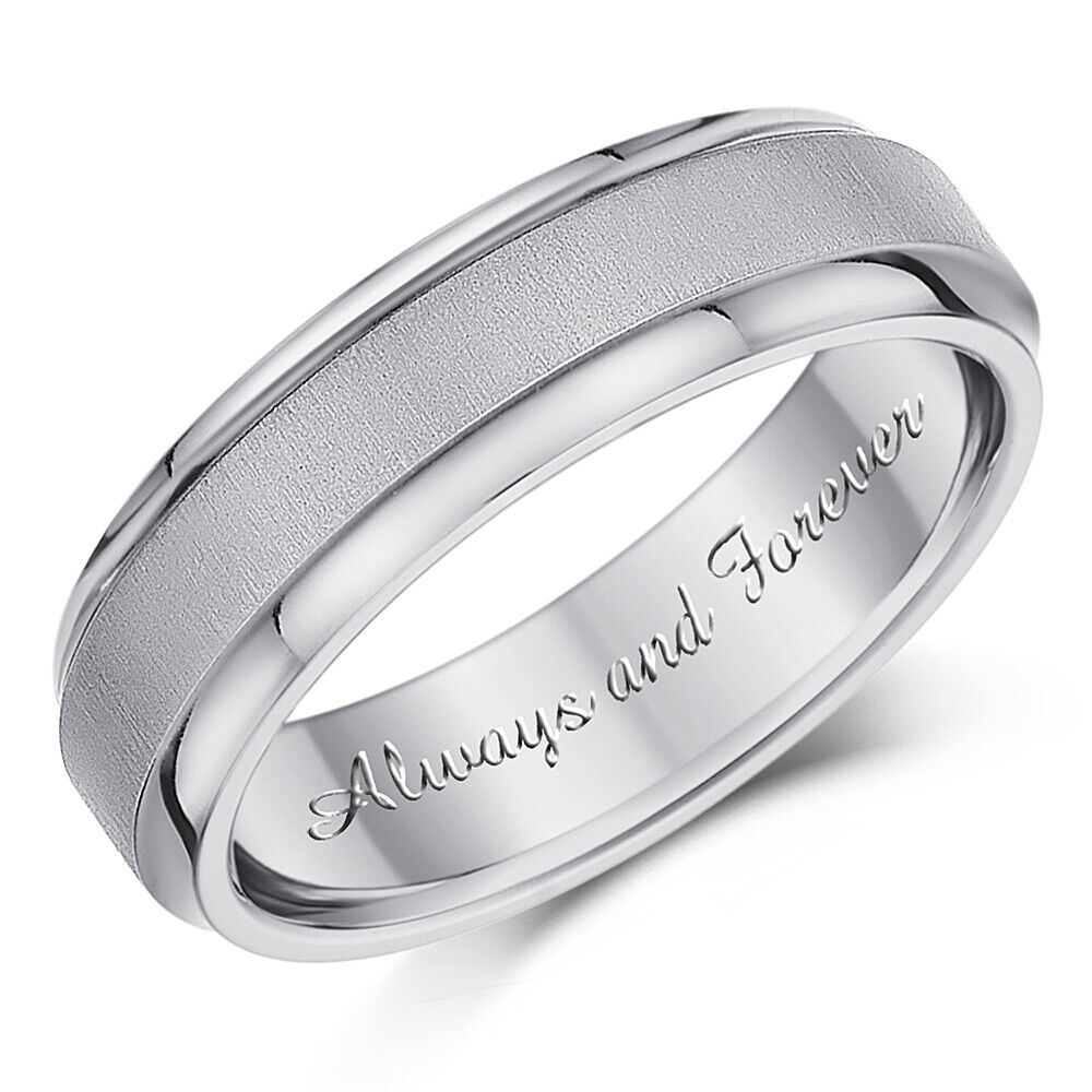 6mm \'Always and Forever\' Engraved Titanium Matt & Polished Wedding Ring