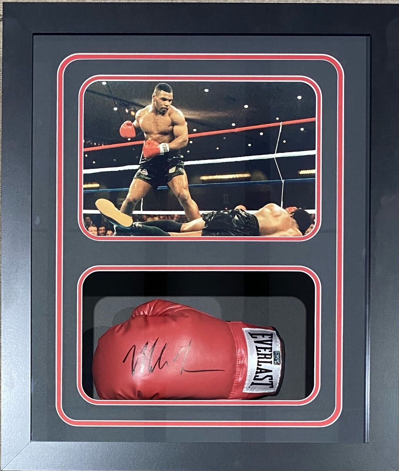 Mike Tyson Signed Glove Shadow Box Mike Tyson Hologram Authentic KO RED