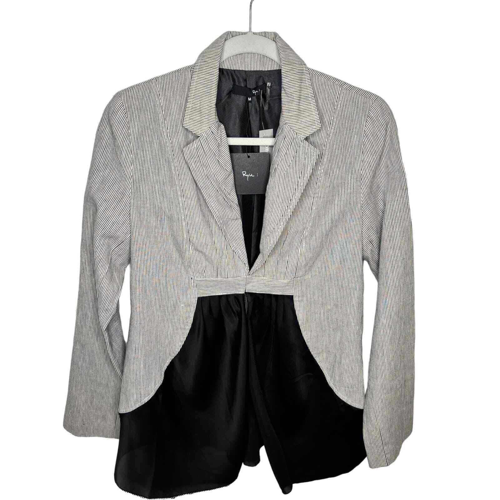 Anthropologie Ryu Blazer Jacket Womens M White Black Pinstripe Linen Blend NWT