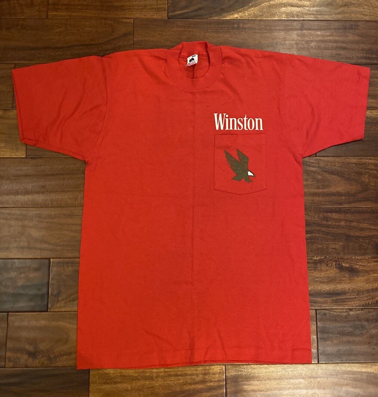 Vintage Winston Cigarette Red Large T-Shirt 90 Eagle Promo Tobacco Pocket NOS