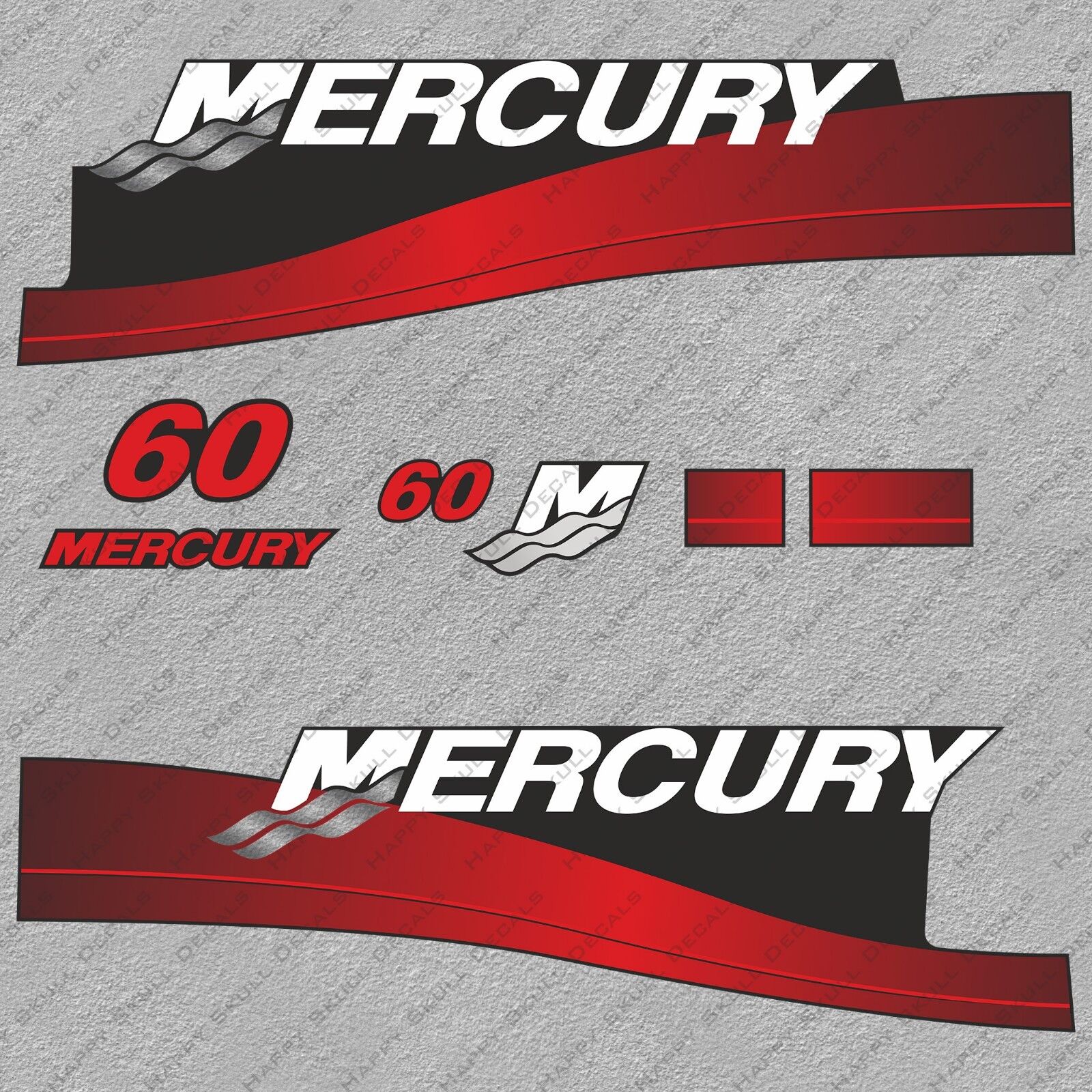 Mercury 60 hp Two Stroke outboard engine decals sticker set reproduction 60HP