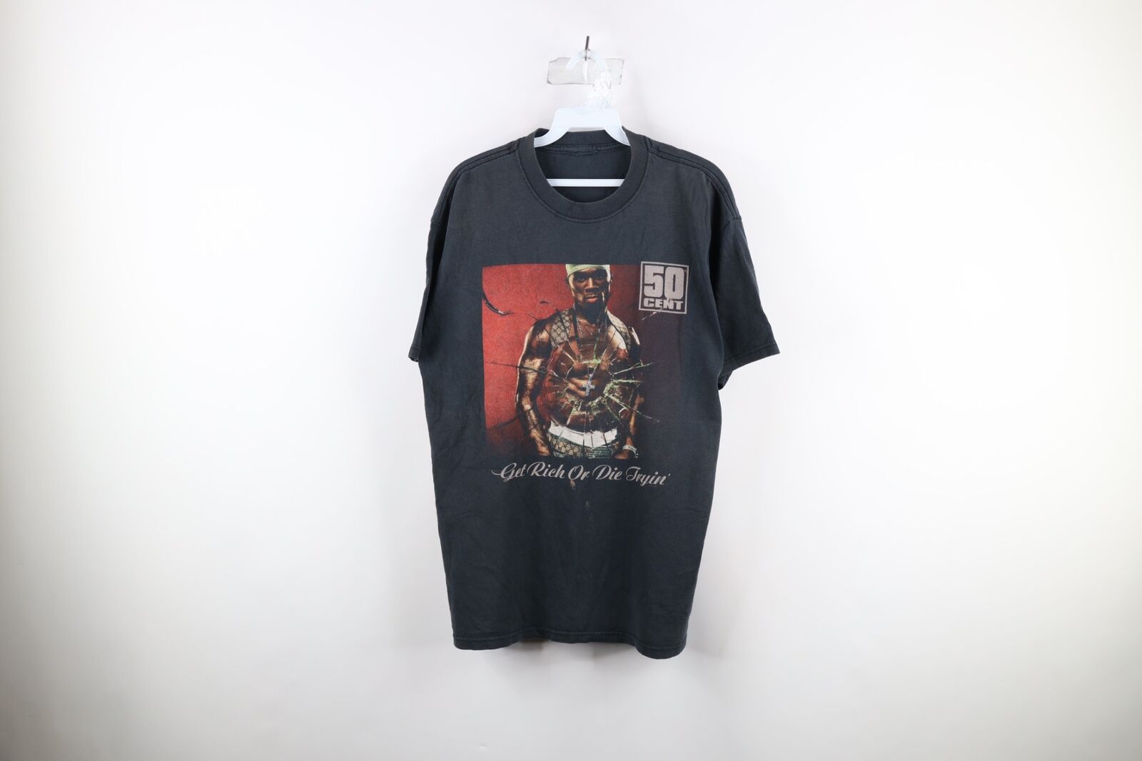 Vintage Mens Large Distressed 2003 Get Rich or Die Tryin 50 Cent Rap Tee T-Shirt