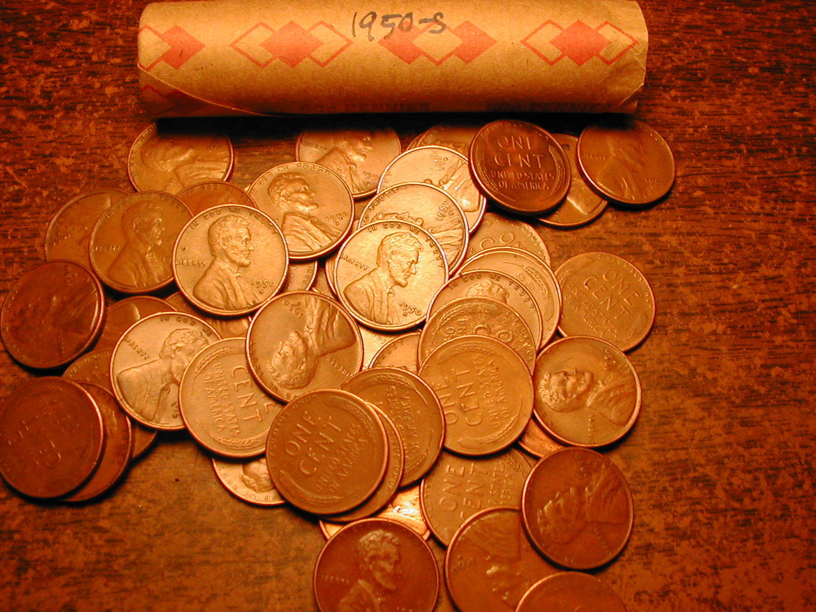 1950-S LINCOLN WHEAT CENT ROLL, nice condition  