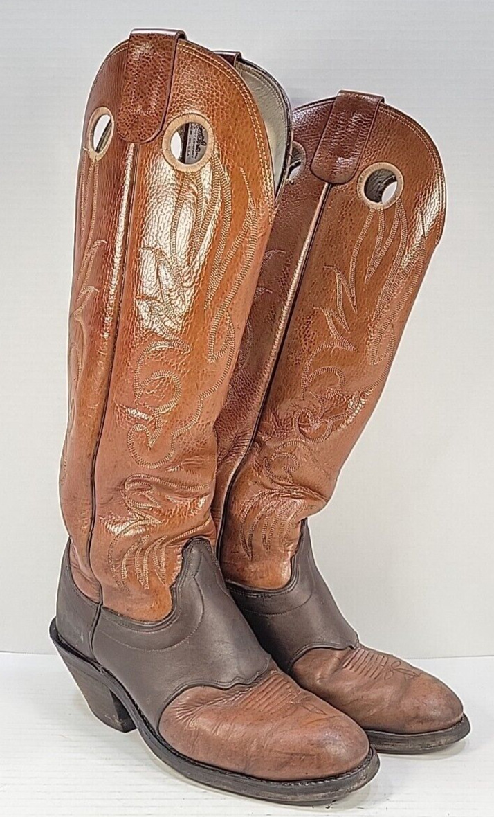 Vintage Olathe 18” Tall Top Men’s 9 D Brown Buckaroo Riding Cowboy Boots 🇺🇸