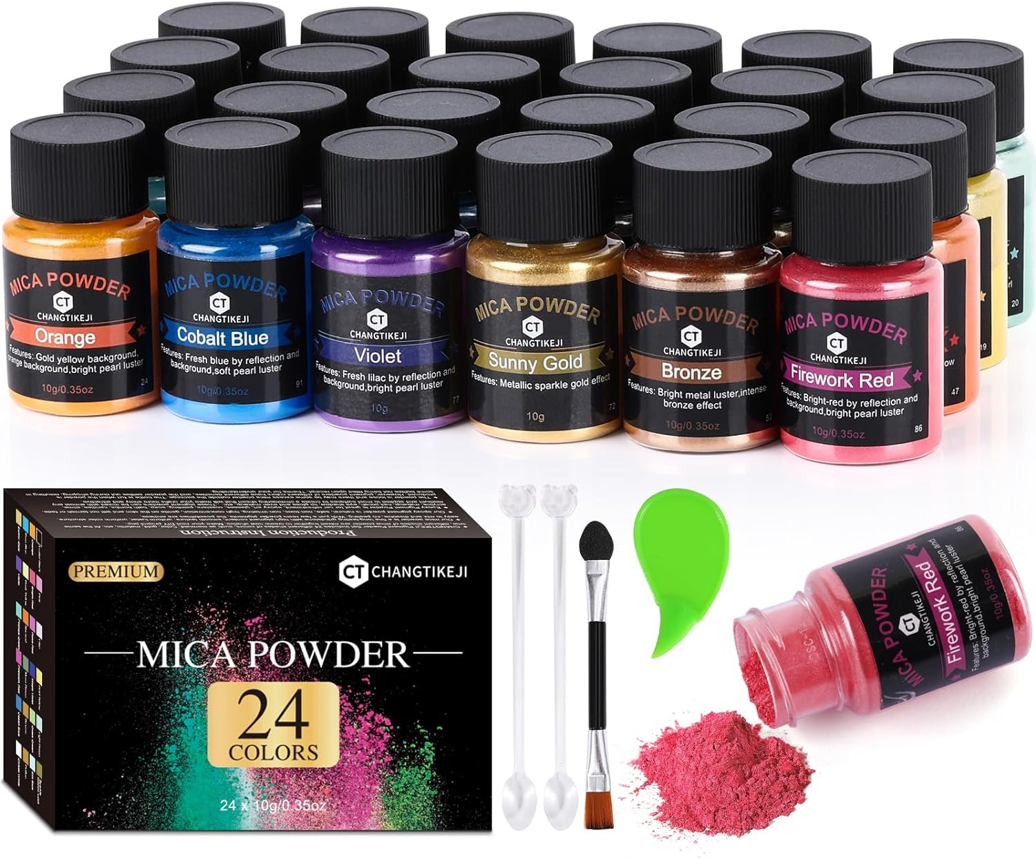 Mica Powder，24 Colors - 10G/Bottle of Natural Pigment Powder for Epoxy Resin