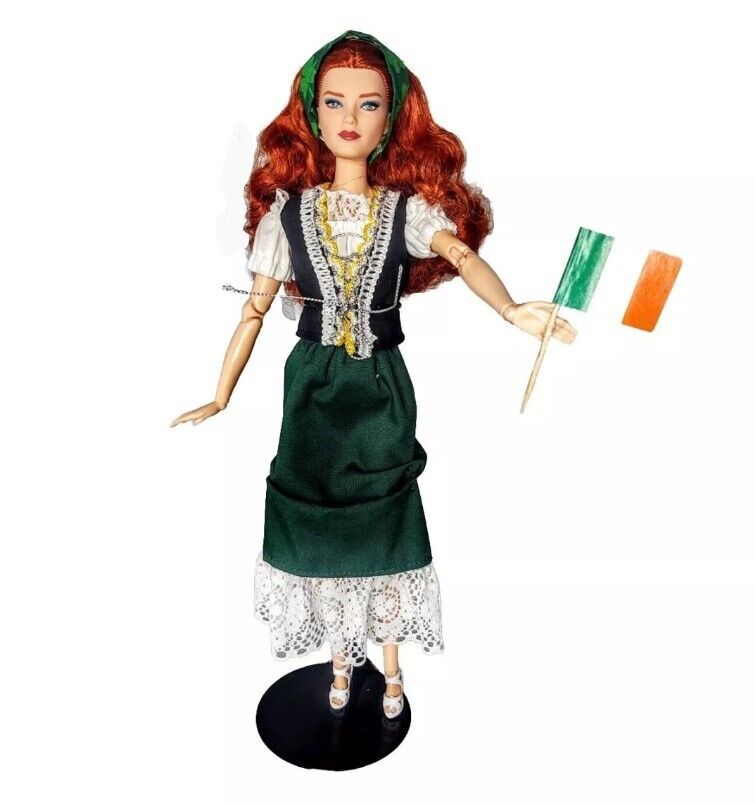 OOAK Barbie Looks #13 Redhead Doll wearing Vest Skirt + Irish Flag of Ireland