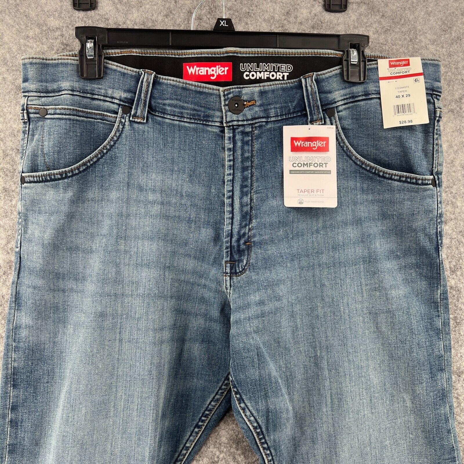 New Wrangler  Mens Blue Unlimited Comfort Flex Jeans Taper Fit Regular 40x29