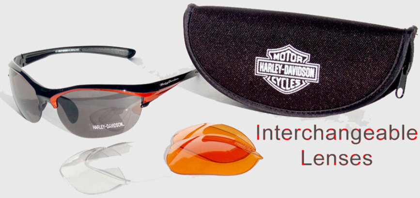 HARLEY DAVIDSON 3 INTERCHANEABLE LENSES WITH POUCH SUNGLASSES 