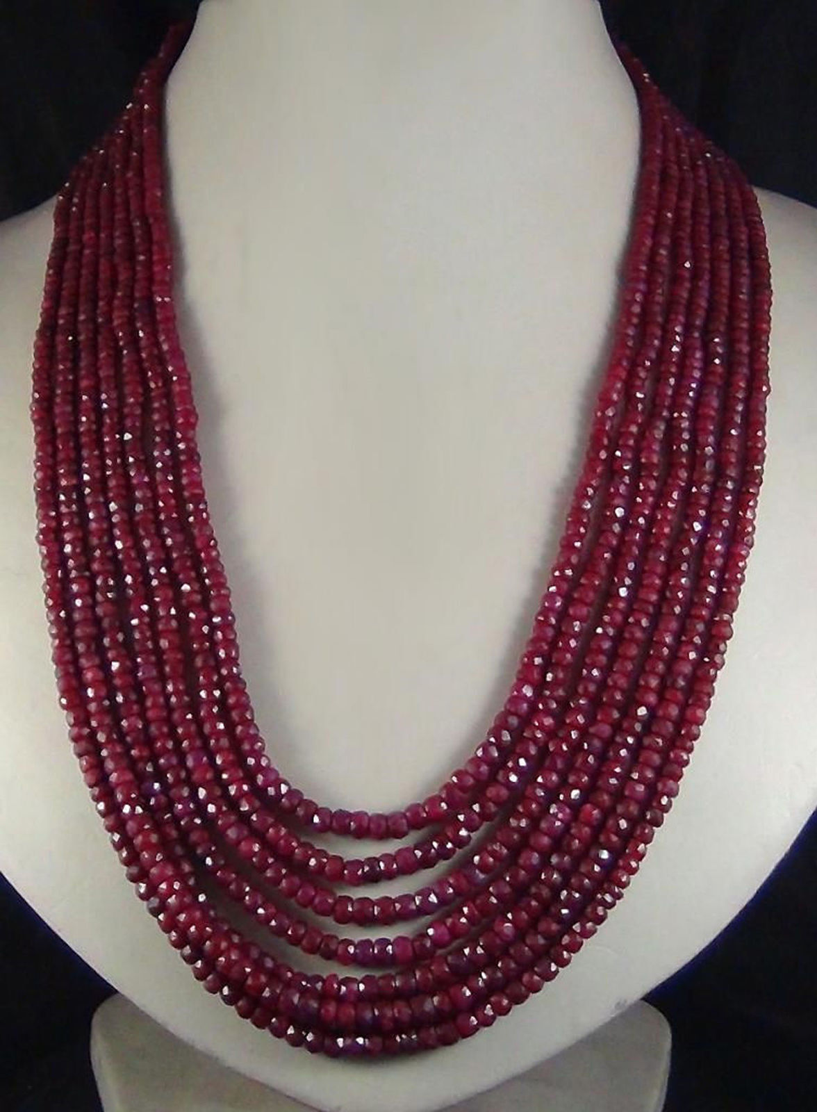 Beautiful 7 Rows Faceted 2x4mm Red Ruby Rondelle Gems Beads Necklace 17-23'' AAA