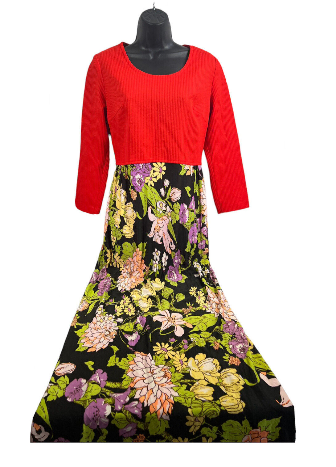 vtg 70\'s mod floral skirt maxi hostess dress womens sz medium/small