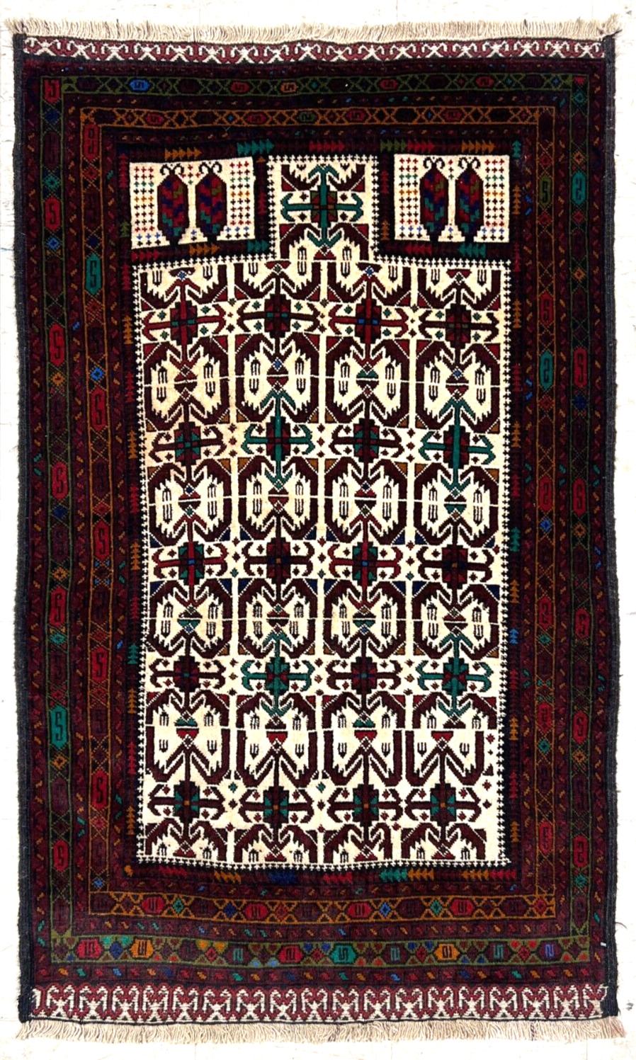 Hand Knotted Ivory Balouch Tribal Oriental Nomadic Wool Area Rug 3\' x 5\'