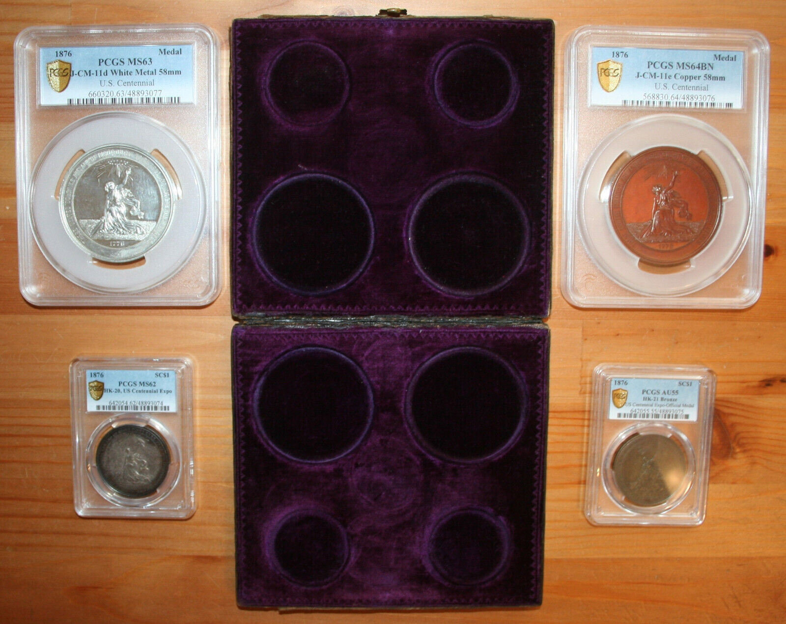 1876 - 4 Medal U.S. Centennial Exposition PCGS Graded Set With Original Case Box