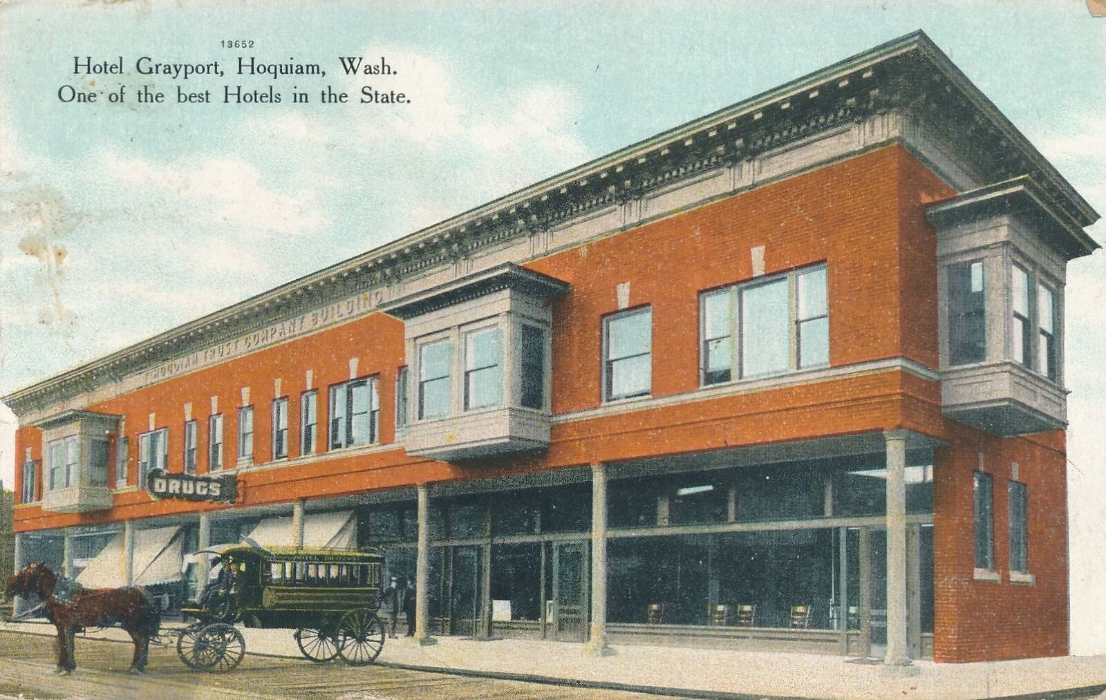 HOQUIAM WA - Hotel Greyport Postcard - 1909