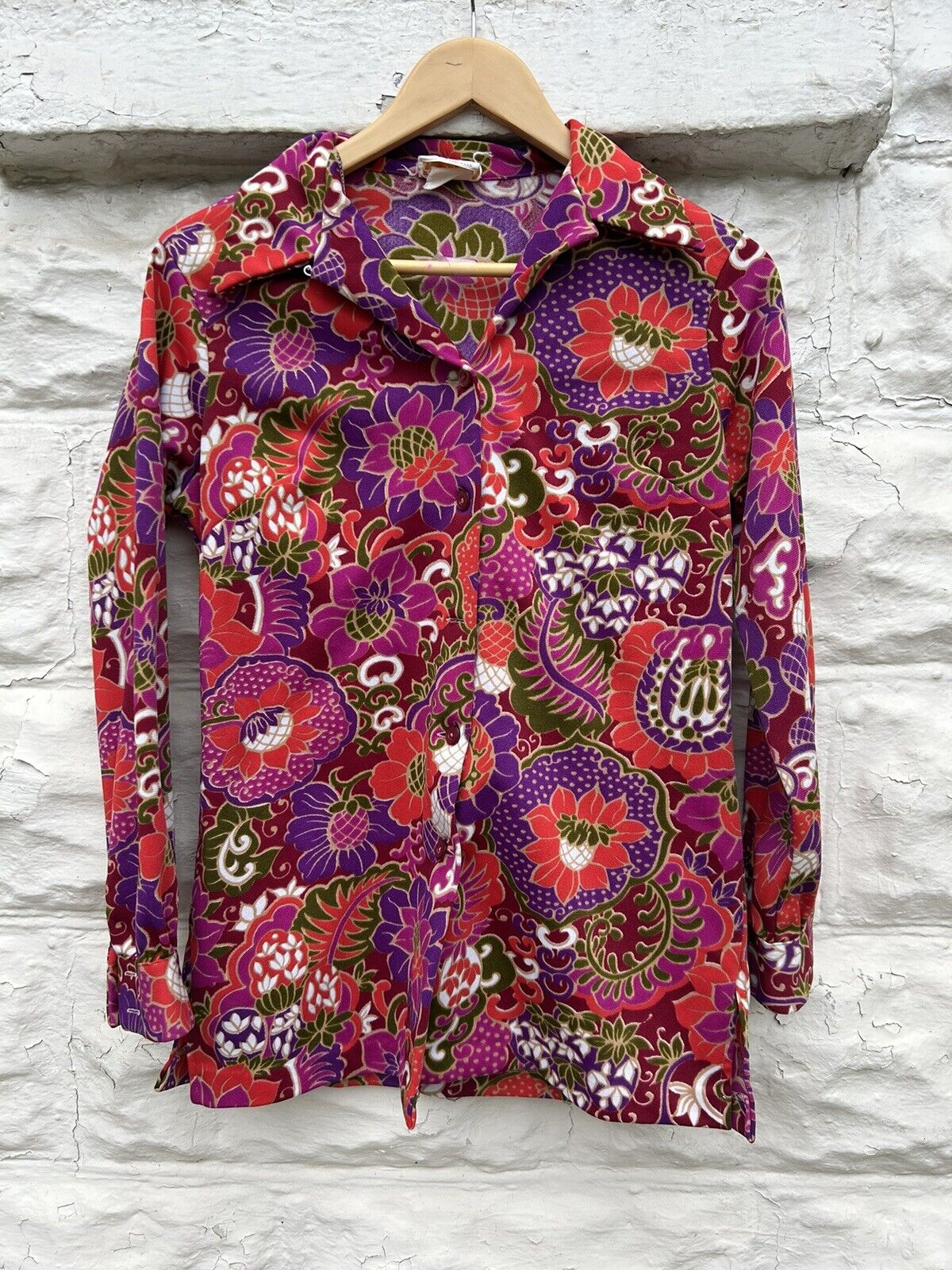 Vintage 1970’s Psychedelic Shirt Women’s Multicolor Paisley Lori Lynn 
