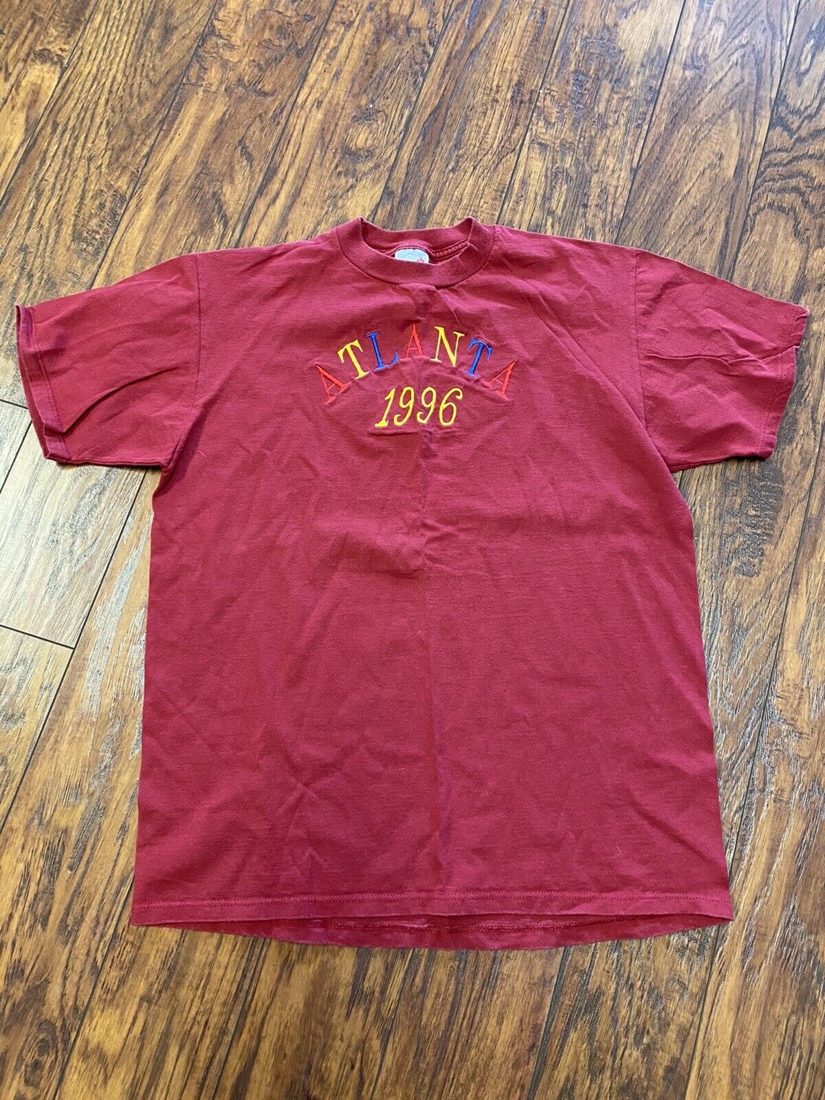 Vintage Atlanta 1996 T Shirt Jerzees Maroon Size Medium