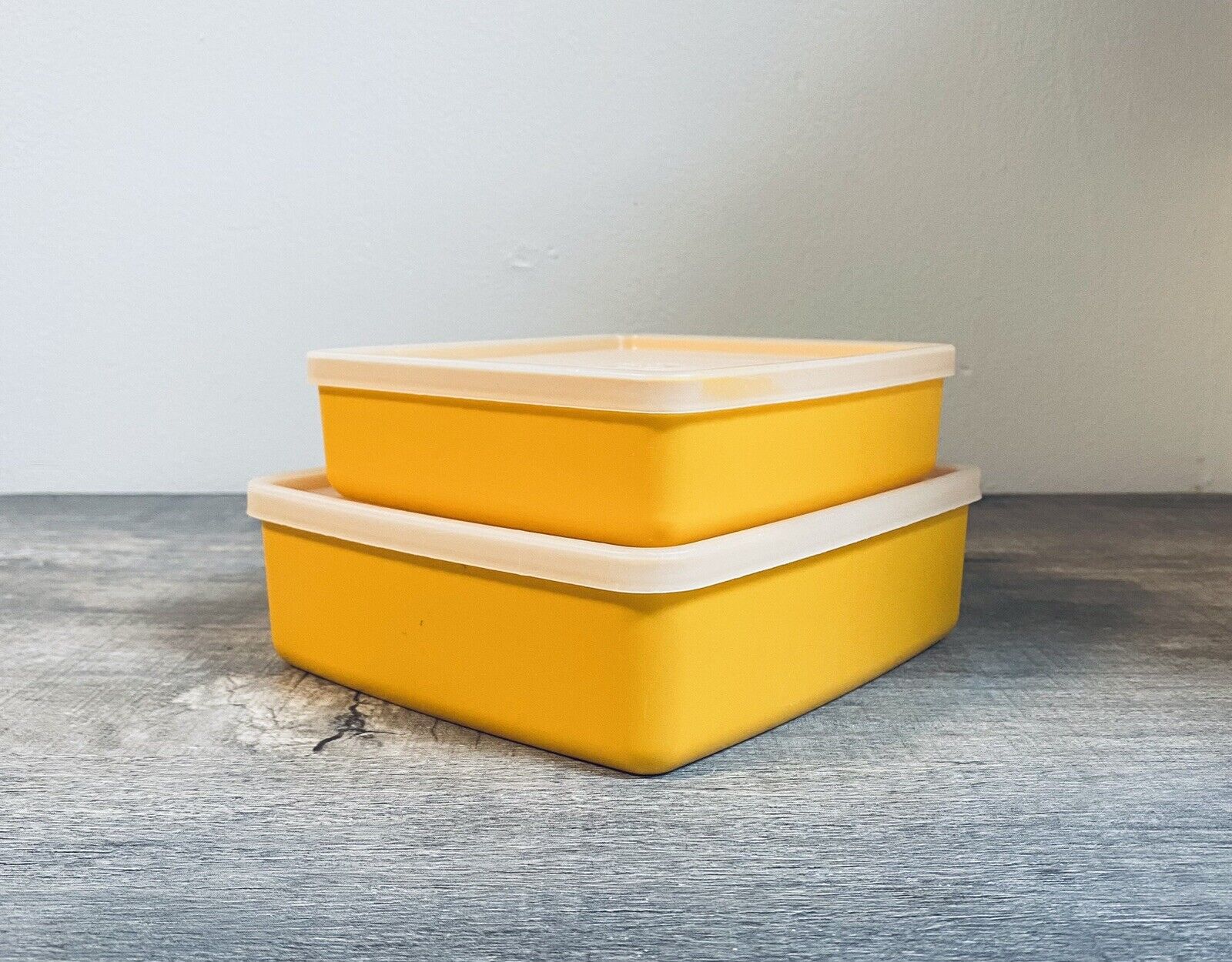 2 Vintage Tupperware Square-A-Way Containers w/ lids yellow 670 / 1456