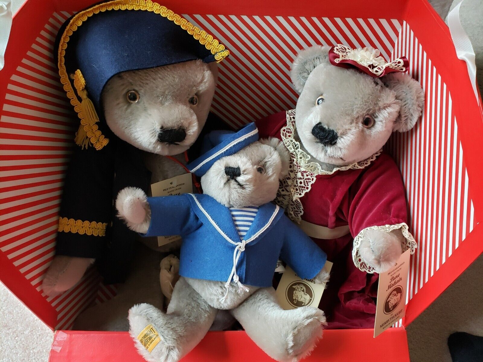 MERRYTHOUGHT Victorian Sailor Family of 3 Mohair Bears - Limited Edition