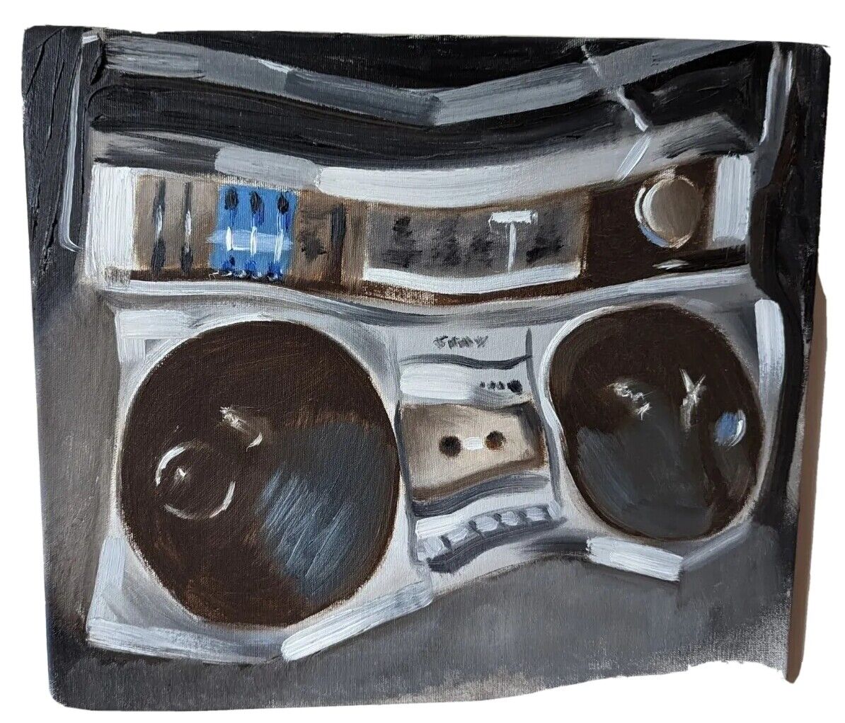 Original Fine Art Abstract Cubist Oil Painting Stereo Boombox by Tommervik