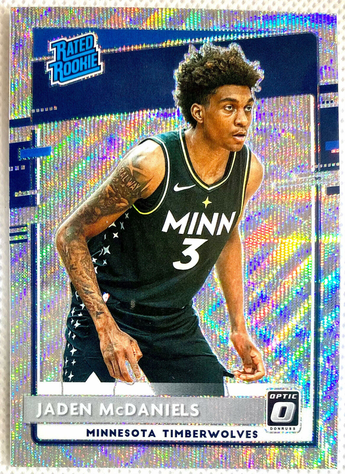 2020-21 Donruss Optic Jaden McDaniels Rated Rookie Silver Wave Prizm Card RC