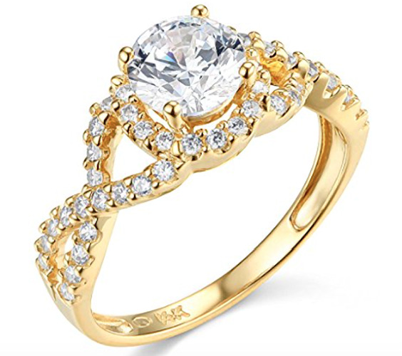 2 Ct Round 14K Yellow Gold Created Diamond Halo Twisted Shank Engagement Ring