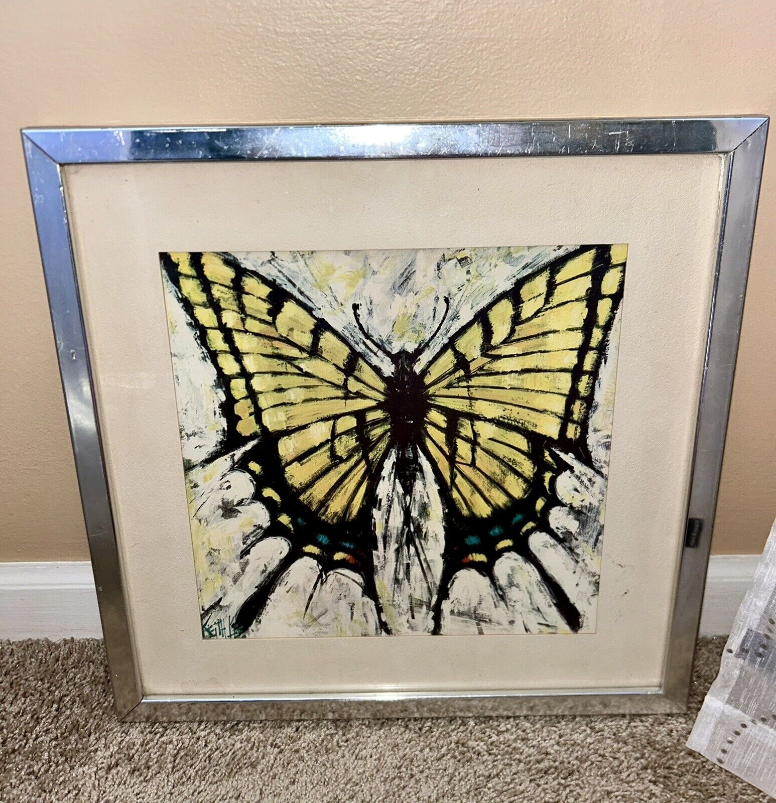 HTF Vintage Milton Keith Lee Signed Artist Lithograph Art Butterfly Abstract MCM