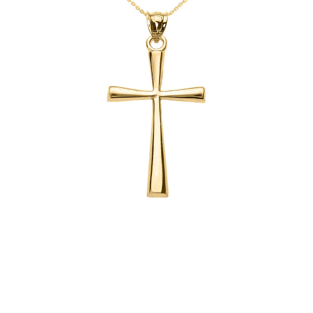 Solid 14k Yellow Gold Cross Pendant Necklace ( Small )