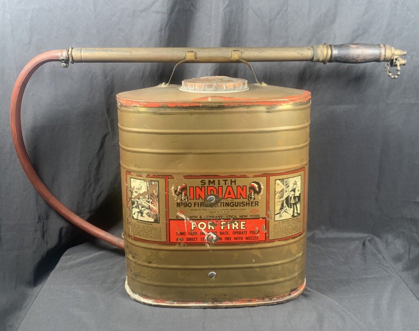 ✨Nice VTG Brass D.B. Smith Indian Back Pack Fire Extinguisher Water Tank Pump✨