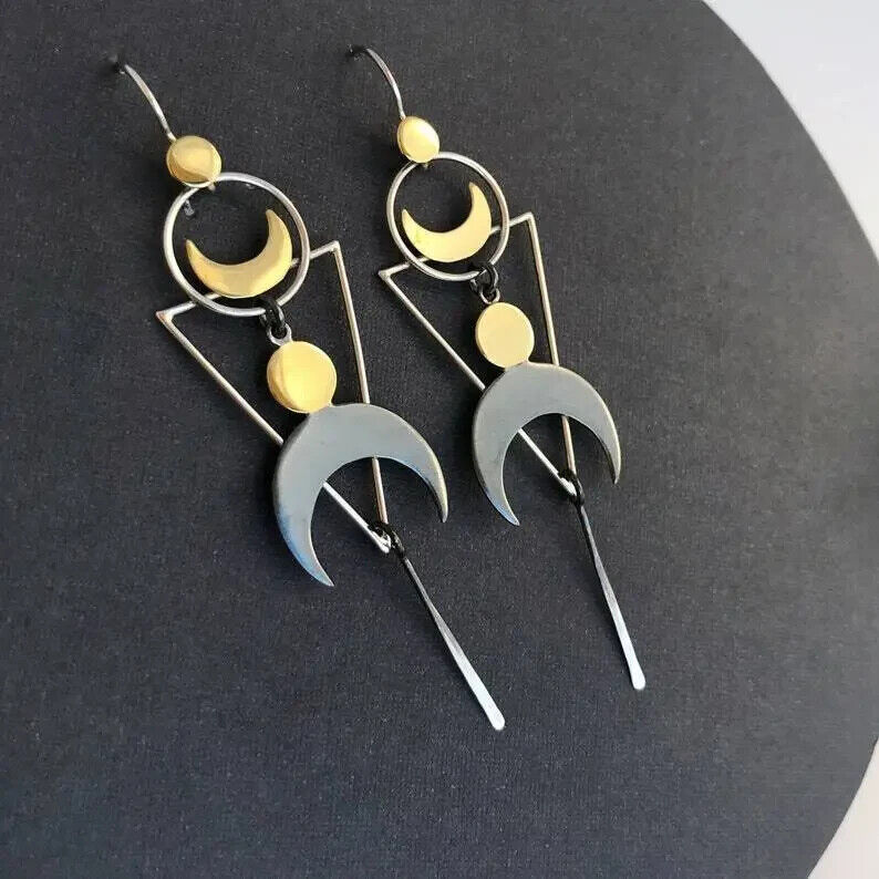 Bohemian Vintage Geometric Art Sun Moon Long Dangle Earrings Women Jewelry Charm