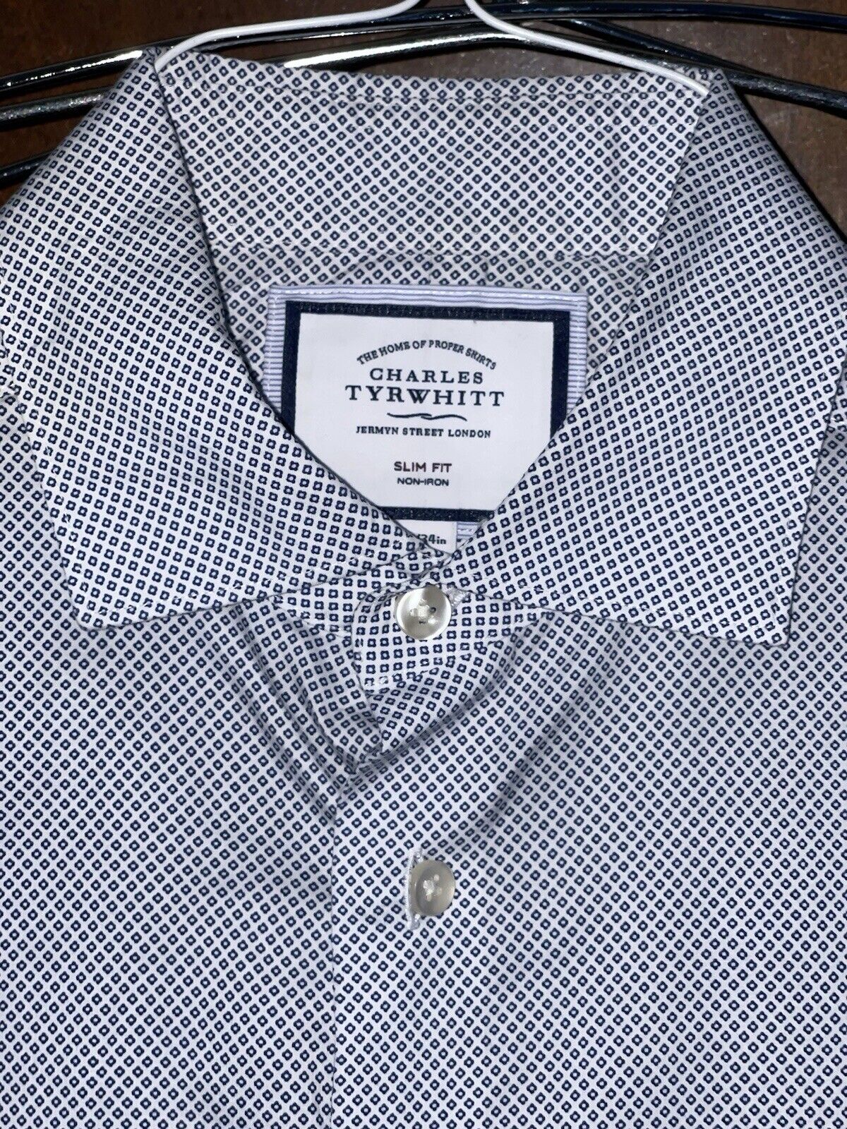 Charles Tyrwhitt Mens Blue Argyle Diamond Dress Shirt 15.5/34 Slim Fit Non Iron
