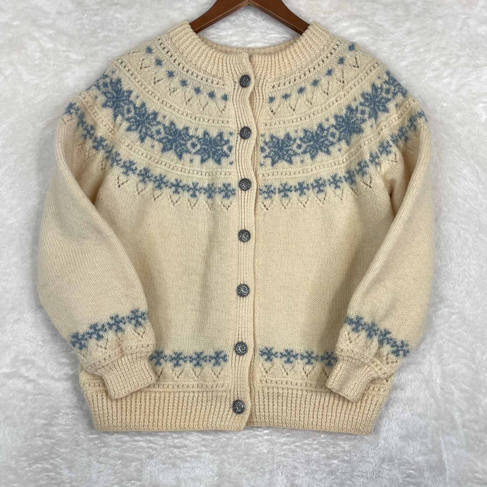 Vtg Dale Of Norway Wool Sweater Womens 44 Large (Fits Small) Nordic Snowflake *