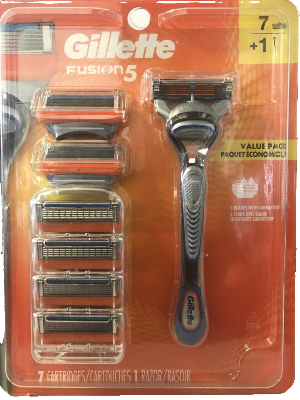 Gillette Fusion 5 Value Pack of 7 Refill Cartridges + 1 Razor Handle New Sealed