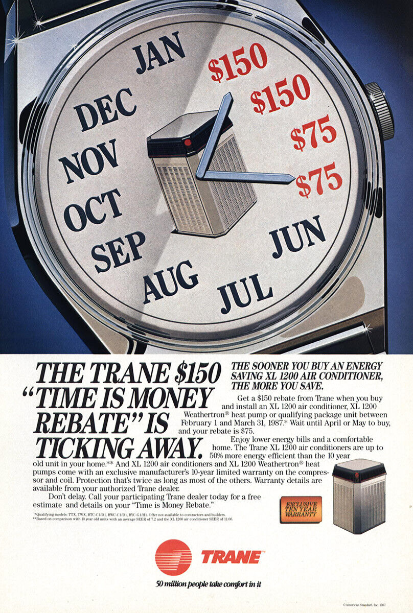 1987 Trane Air Conditioner: Time is Money Vintage Print Ad