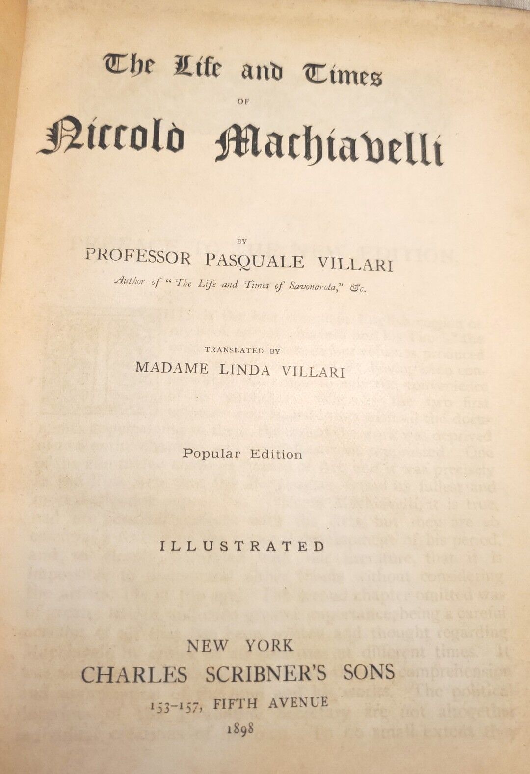 1898 Life and Times of Machiavelli by Villari Schribner\'s HC Book Illustrated