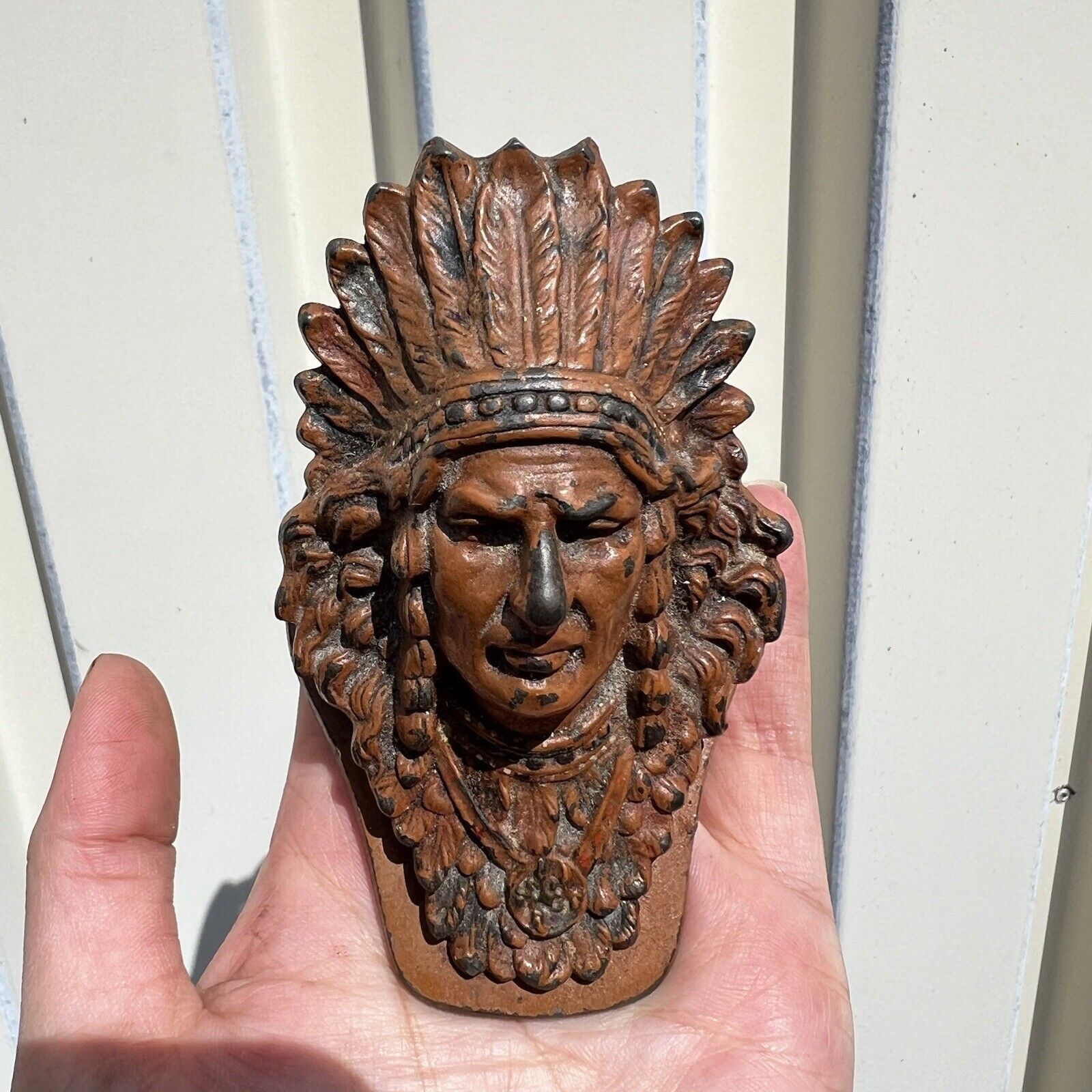 VINTAGE Judd Cast Iron Native American Indian Chief Paper Weight Clip 5251