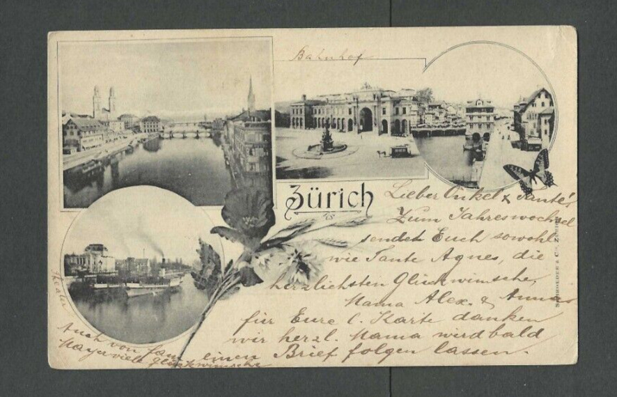 1899 Post Card Zurich Switzerland Gruss Aus Type Posted Using German Stamps UDB