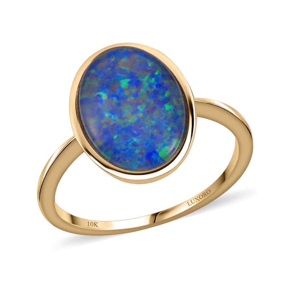 LUXORO 10K Yellow Gold Lab Created Opal Triplet Solitaire Ring Size 6 Ct 3.4