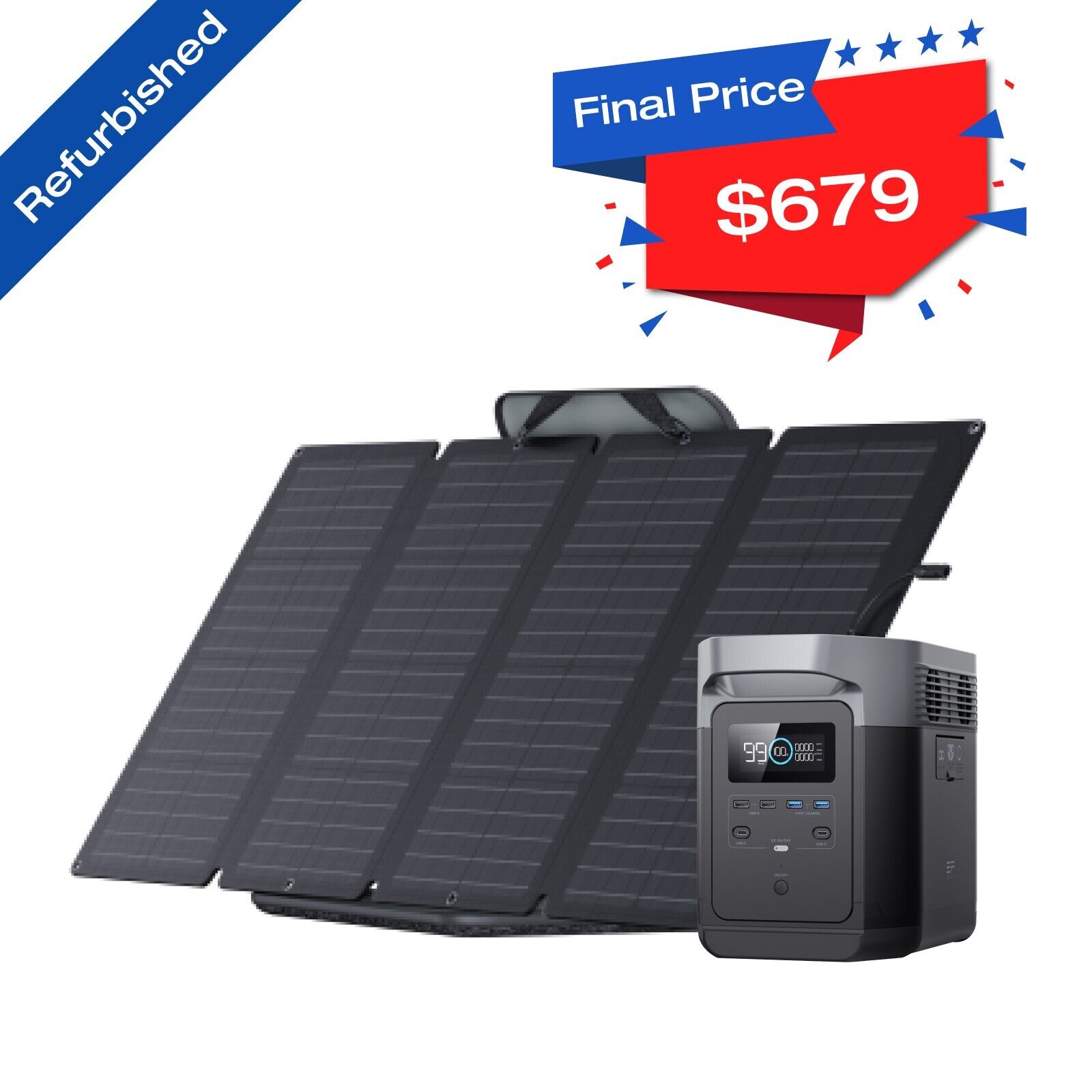 EcoFlow Solar Generator DELTA 1260Wh +160W Solar Panel Certified Refurbished