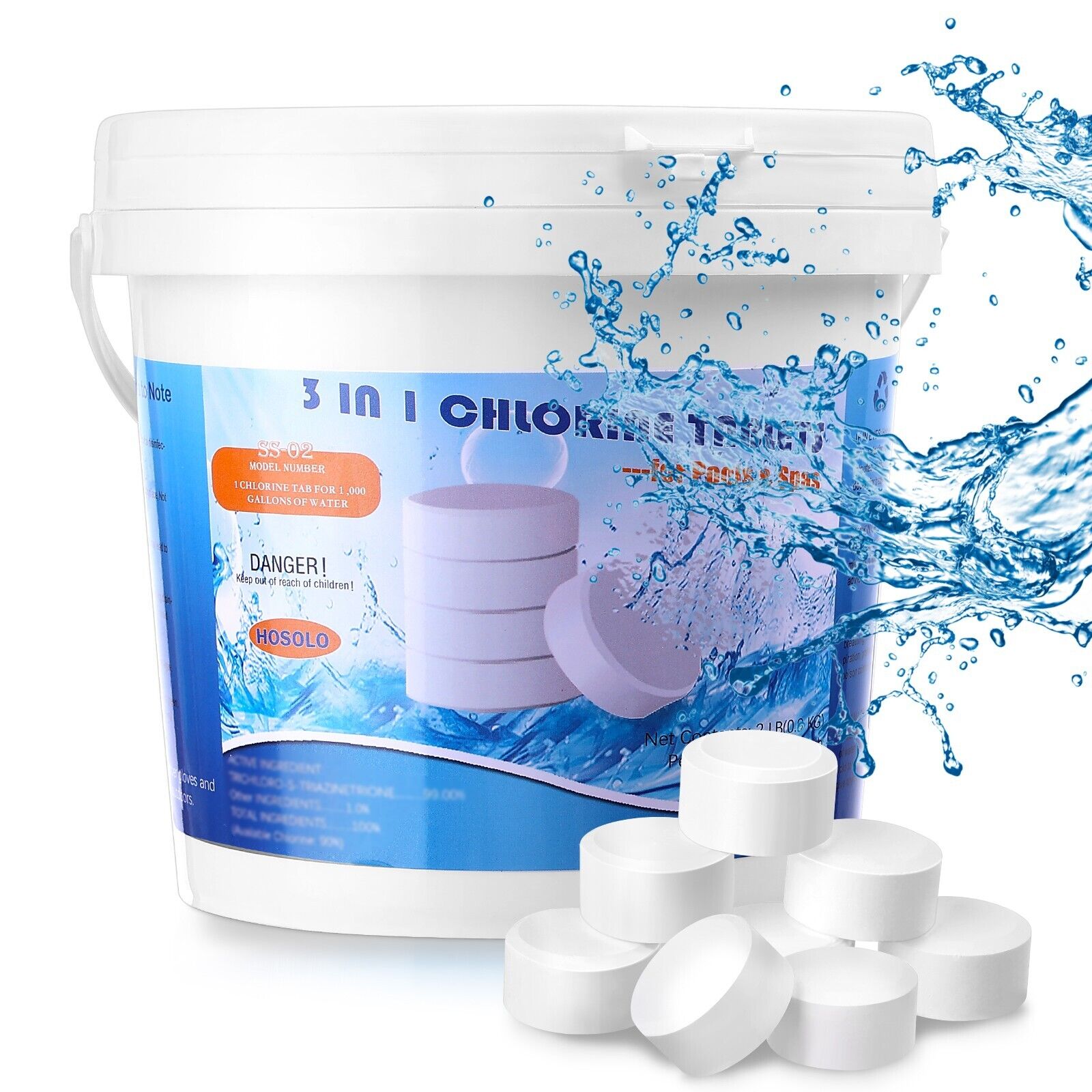 1 Inch Clear Pool Tablets, Swimming Pool Cleaning, Long Lasting Effective, 2 LB