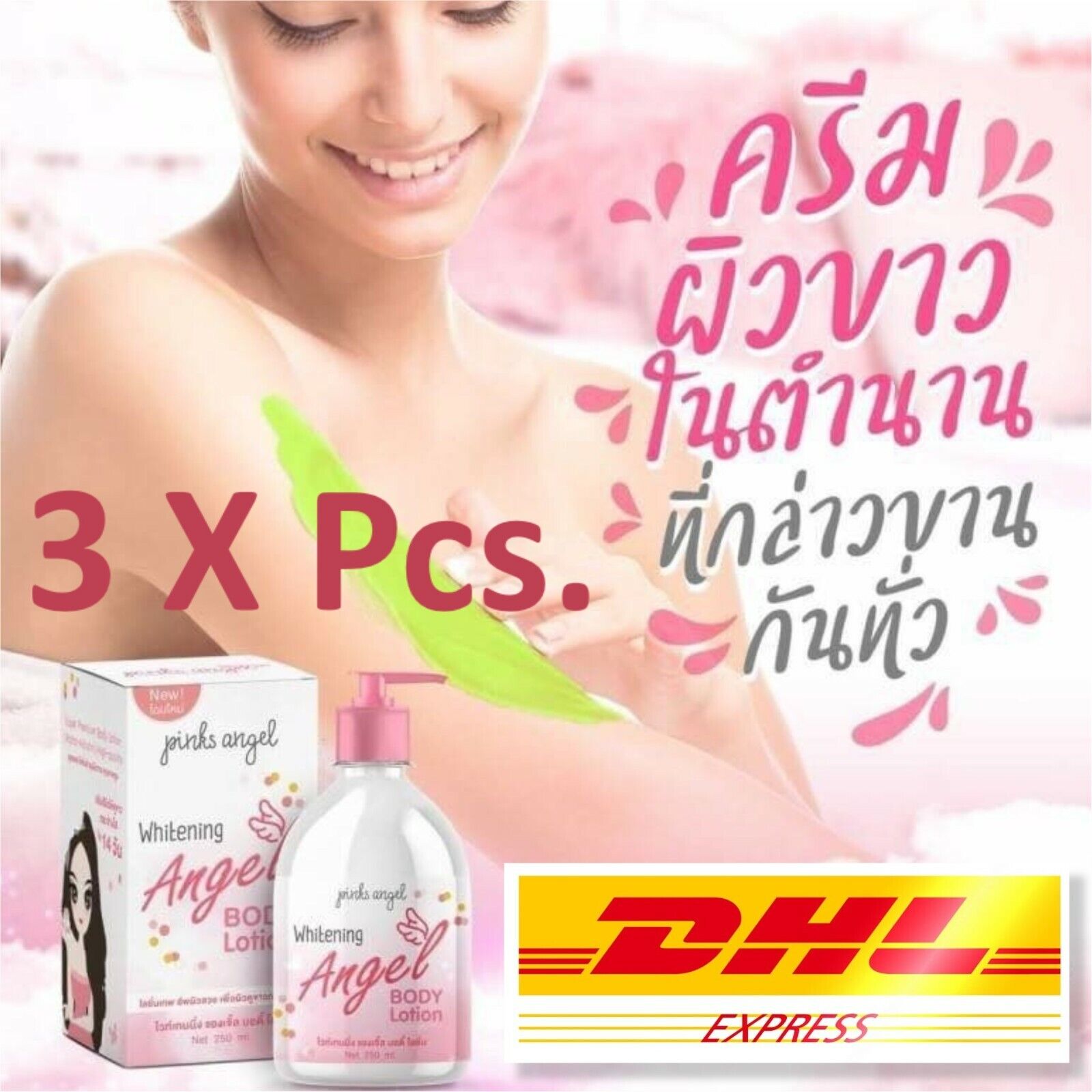 3 X New Pink Angel The Divine Skin Lotion Whitening Whitin 7 Days 250ml.
