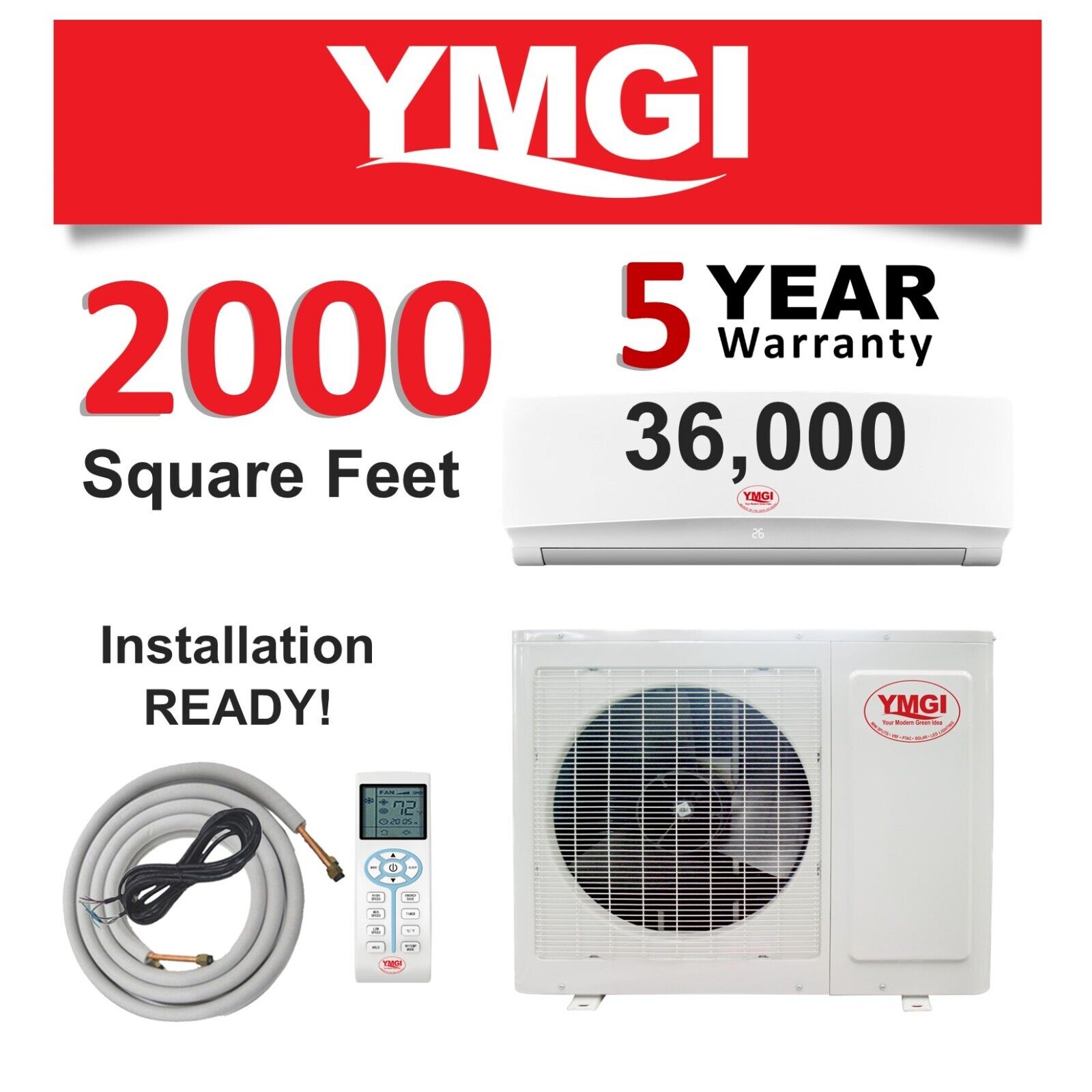 YMGI 36000 BTU Mini Split Air Conditioner Heat Pump Ductless 16 Seer 220v