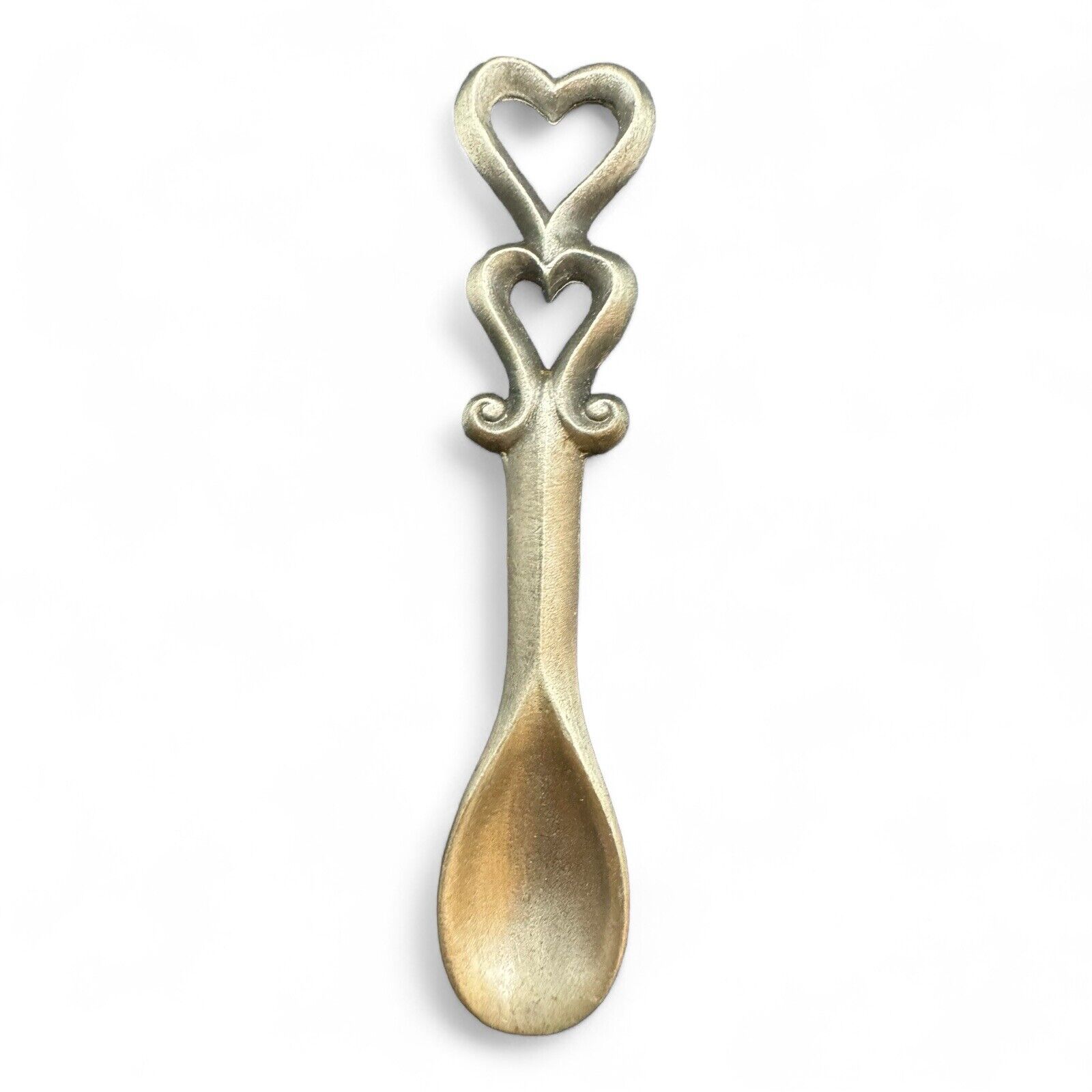 Vintage Hallmark Signed Double Heart Metal Spoon Brooch