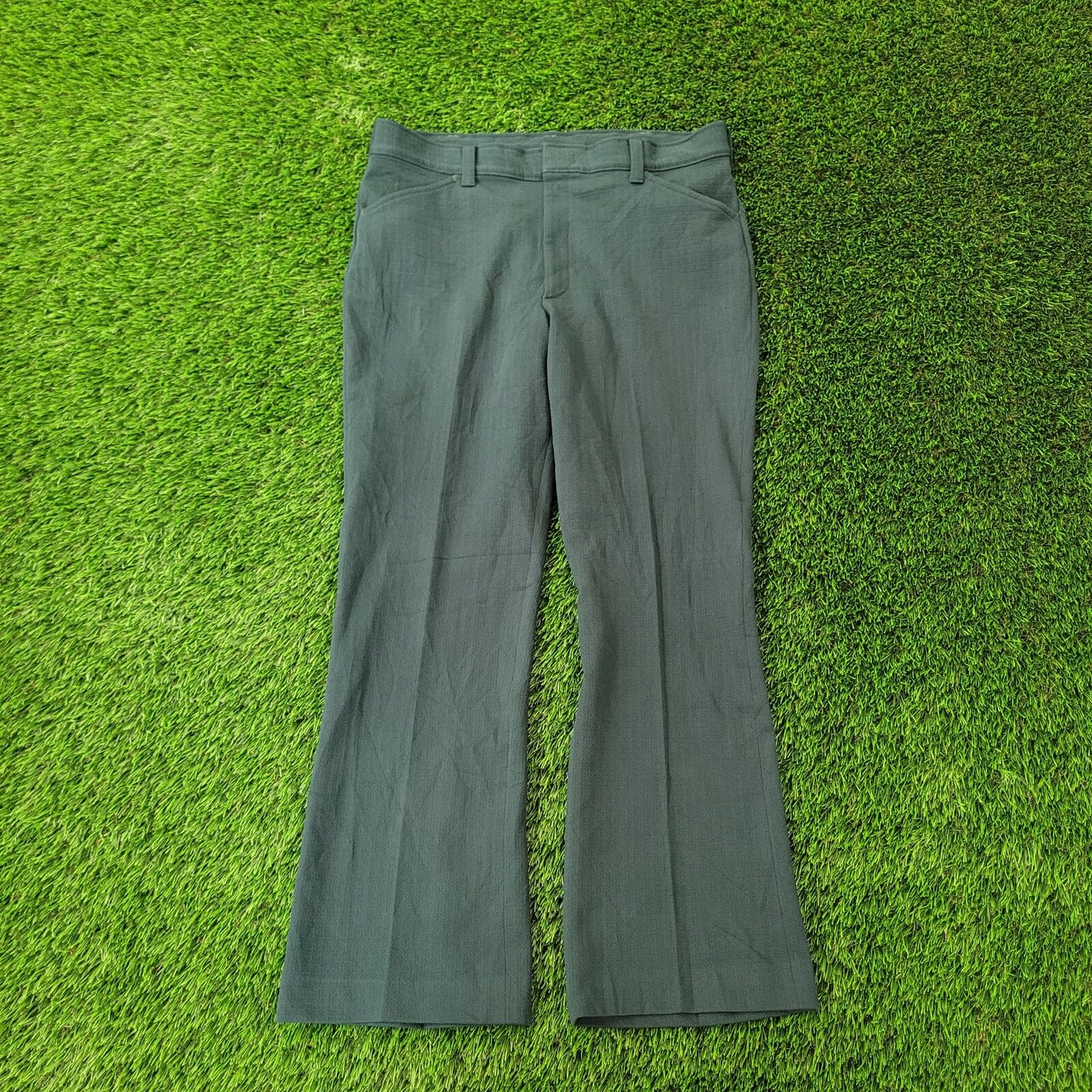 Vintage 80s Farah Flared Funky Polyester Pants 36x31 Sleek Emerald Green SCOVILL