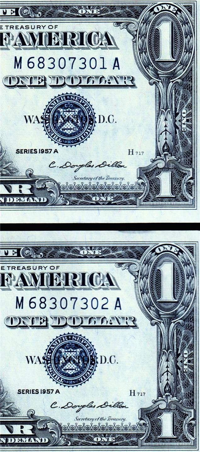 USPC ONE Fr#1620 1957 A $1 SILVER CERTIFICATE(S) (GEM, UNC), Consecutive Serial#