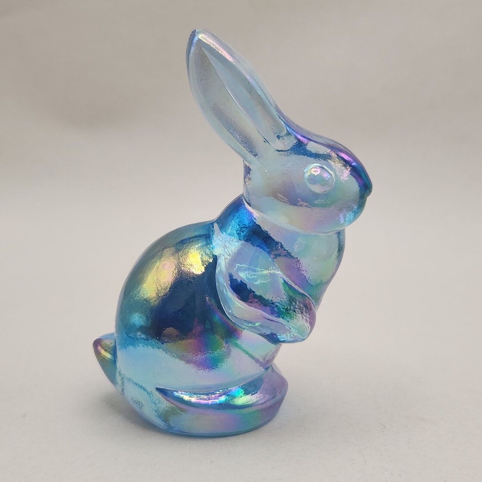 Fenton Carnival Art Glass Bunny Rabbit Iridescent Blue Figurine Partial Sticker