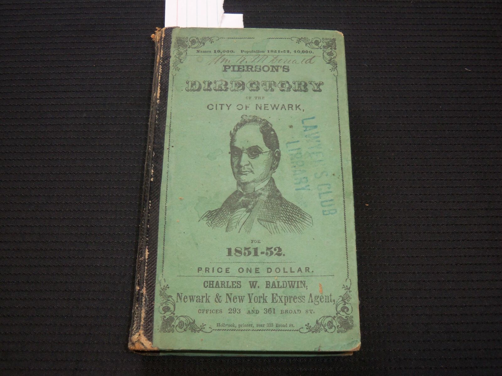 1851-1852 PIERSON\'S DIRECTORY OF THE CITY OF NEWARK VOLUME - NICE ADS - KD 4501A