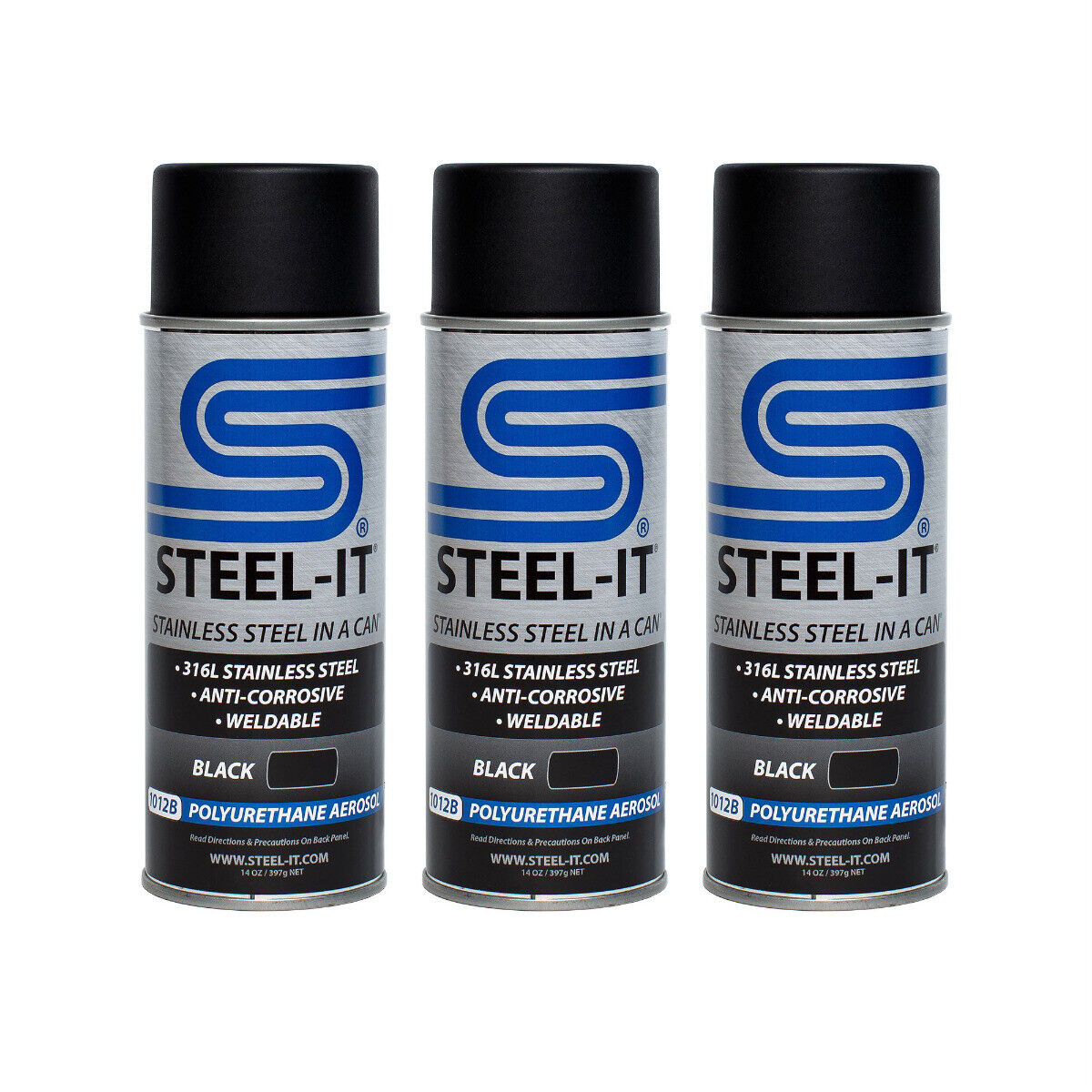 Steel-it BLACK Polyurethane 14oz Spray Can (3 Pack)