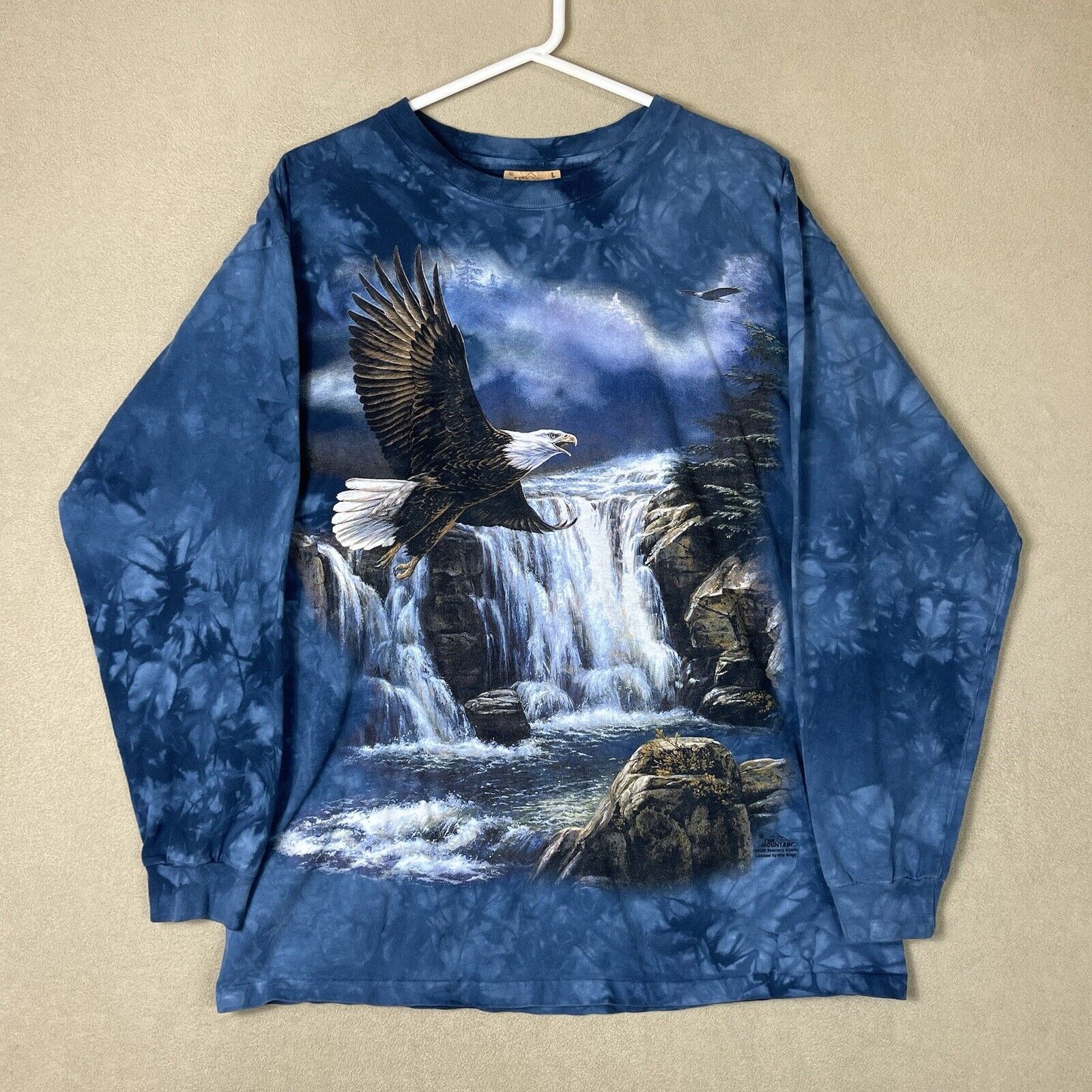 The Mountain Shirt Mens Large Blue Eagle Waterfall Long Sleeve T-Shirt Tee Adult